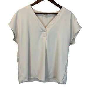 Melloday Ivory Cream V-Neck Cap Sleeve Pullover Blouse Thick Fabric Size Medium